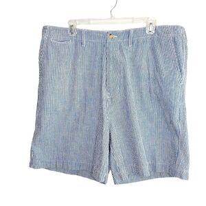 Bass Mens Seersucker Size 40 Golf Shorts Blue Striped 100%Cotton Breathable EUC